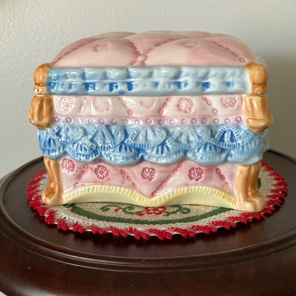 Vintage and rare ceramic square automann shaped jewelry box